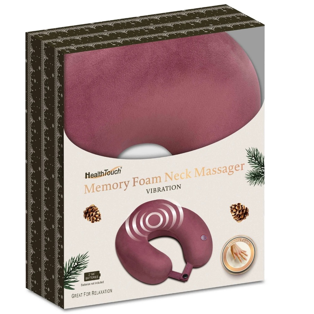 Health Touch Memory Foam Neck Massager Ultra Soft U- Shaped Pillow Red